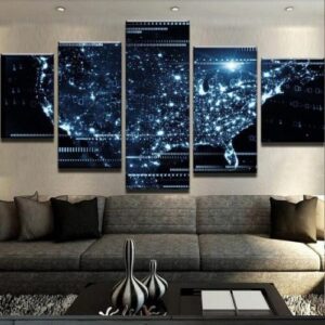 Futuristic Usa Map - Nature 5 Panel Canvas Art Wall Decor