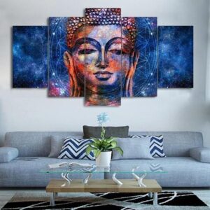 Galaxy Buddha - Religion 5 Panel Canvas Art Wall Decor