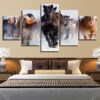 Galloping Horses In The Snow - Animal 5 Panel Canvas Art Wall Decor