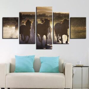 Galloping Wild Horses - Animal 5 Panel Canvas Art Wall Decor