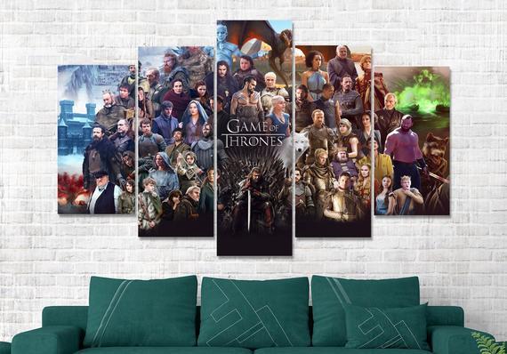 Game Of Thrones Cast - Movie 5 Panel Canvas Art Wall Decor Game Of Thrones Cast - Movie 5 Panel Canvas Art Wall Decor