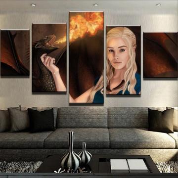Game Of Thrones Dragon And Targaryen - Movie 5 Panel Canvas Art Wall Decor Game Of Thrones Dragon And Targaryen - Movie 5 Panel Canvas Art Wall Decor