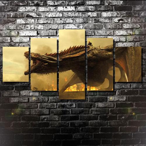 Game Of Thrones Dragon Targaryen - Movie 5 Panel Canvas Art Wall Decor Game Of Thrones Dragon Targaryen - Movie 5 Panel Canvas Art Wall Decor