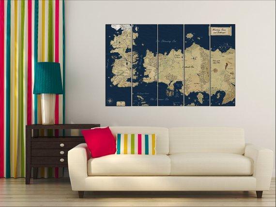 Game Of Thrones Map 1 - Movie 5 Panel Canvas Art Wall Decor Game Of Thrones Map 1 - Movie 5 Panel Canvas Art Wall Decor