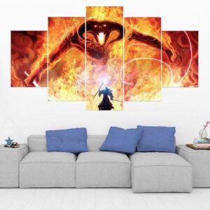 Gandalf V Balrog Lord Of The Rings - Movie 5 Panel Canvas Art Wall Decor