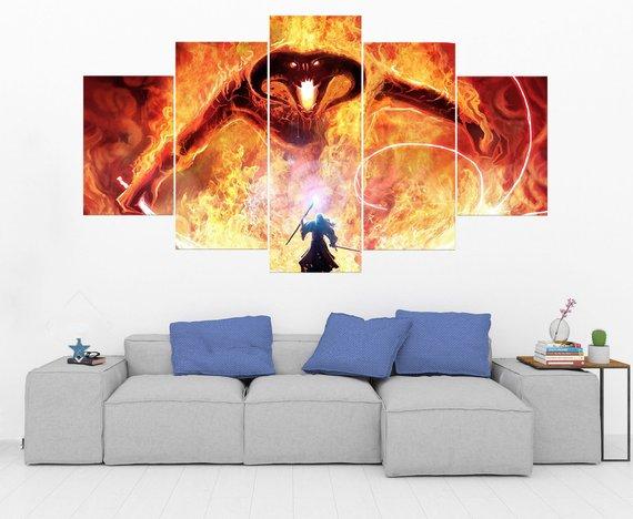 Gandalf V Balrog Lord Of The Rings - Movie 5 Panel Canvas Art Wall Decor Gandalf V Balrog Lord Of The Rings - Movie 5 Panel Canvas Art Wall Decor