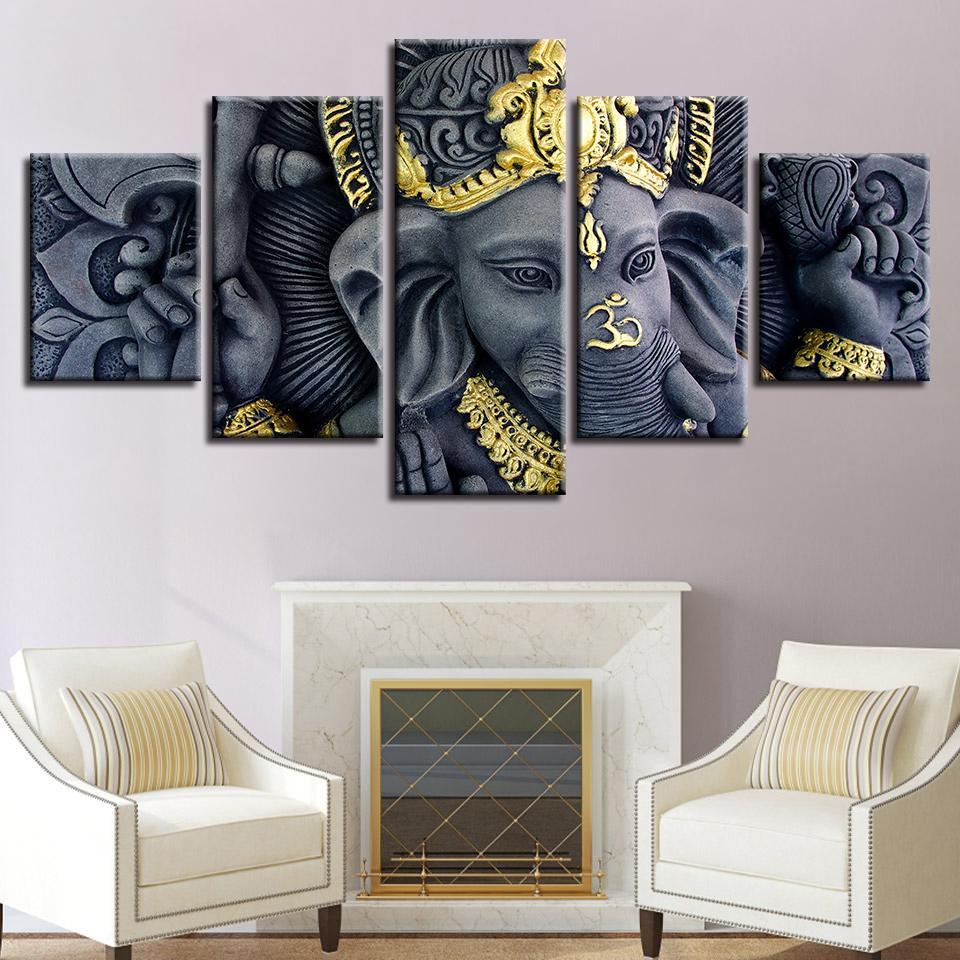 Ganesh Statue Blessing Hand - Religion 5 Panel Canvas Art Wall Decor Ganesh Statue Blessing Hand - Religion 5 Panel Canvas Art Wall Decor