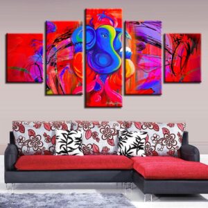 Ganesha Elephant God 1 - Religion 5 Panel Canvas Art Wall Decor