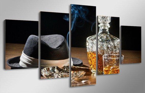 Gangster Whiskey Cigar Drink - Wine 5 Panel Canvas Art Wall Decor Gangster Whiskey Cigar Drink - Wine 5 Panel Canvas Art Wall Decor