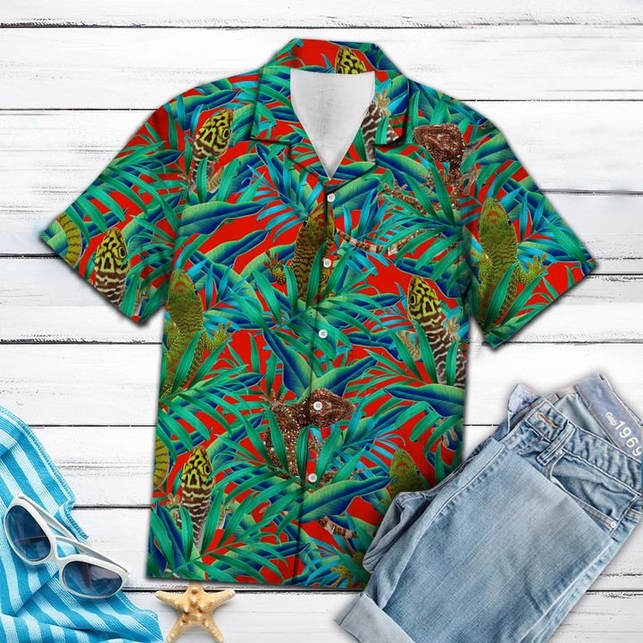 Gecko Floral Pattern Hawaiian Shirt Summer Button Up Gecko Floral Pattern Hawaiian Shirt Summer Button Up