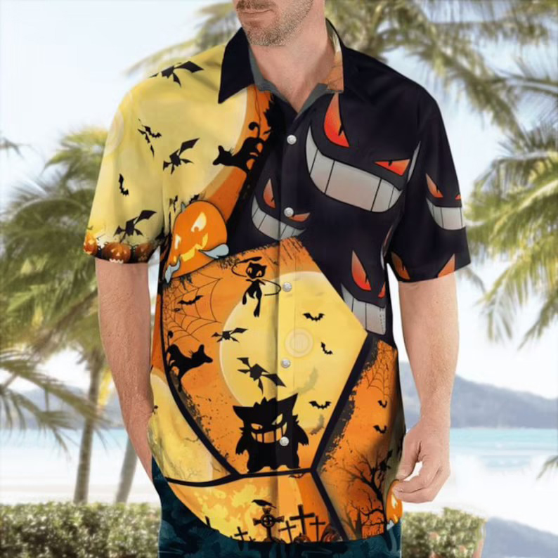 Gengar Pokemon Halloween Hawaiian Shirt Gengar Pokemon Halloween Hawaiian Shirt