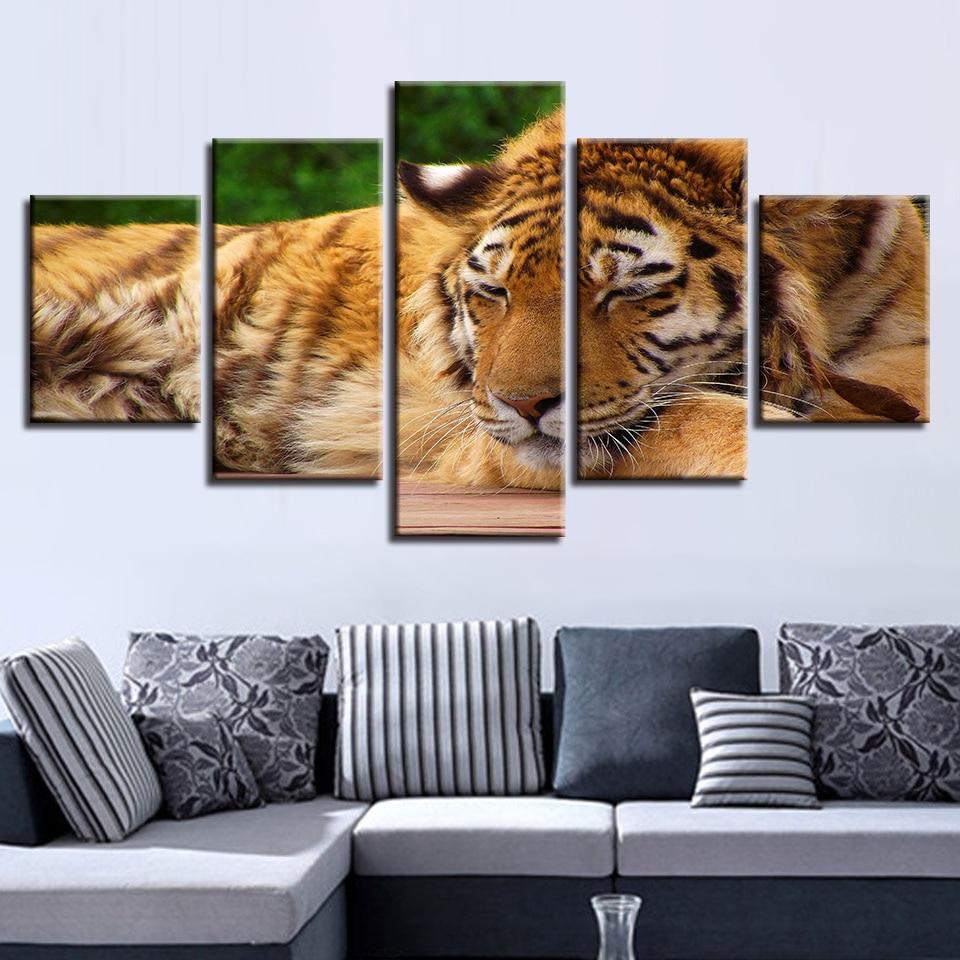 Gentle Tiger Sleeping - Animal 5 Panel Canvas Art Wall Decor Gentle Tiger Sleeping - Animal 5 Panel Canvas Art Wall Decor