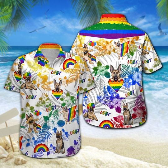 German Shepherd Lgbt Hawaiian Shirt Summer Button Up German Shepherd Lgbt Hawaiian Shirt Summer Button Up