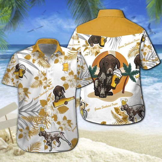 German Shorthaired Pointer Beer Hawaiian Shirt Summer Button Up German Shorthaired Pointer Beer Hawaiian Shirt Summer Button Up