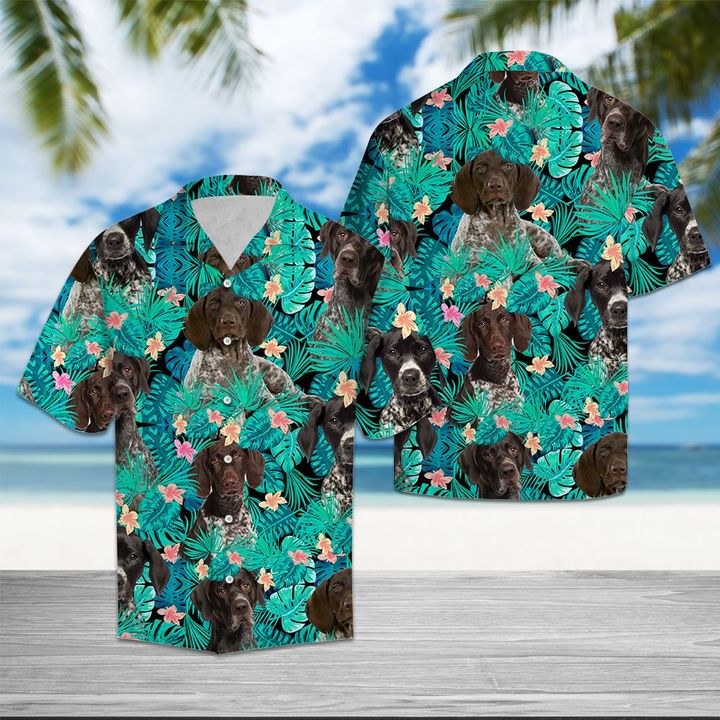 German Shorthaired Pointer Tropical Hawaiian Shirt Summer Button Up German Shorthaired Pointer Tropical Hawaiian Shirt Summer Button Up