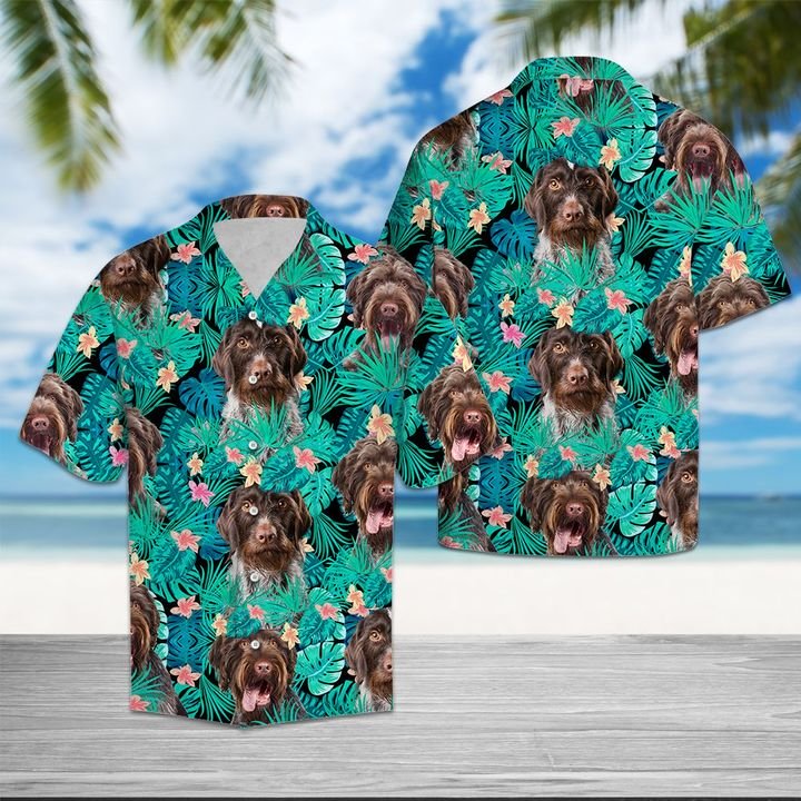 German Wirehaired Pointer Tropical Hawaiian Shirt Summer Button Up German Wirehaired Pointer Tropical Hawaiian Shirt Summer Button Up