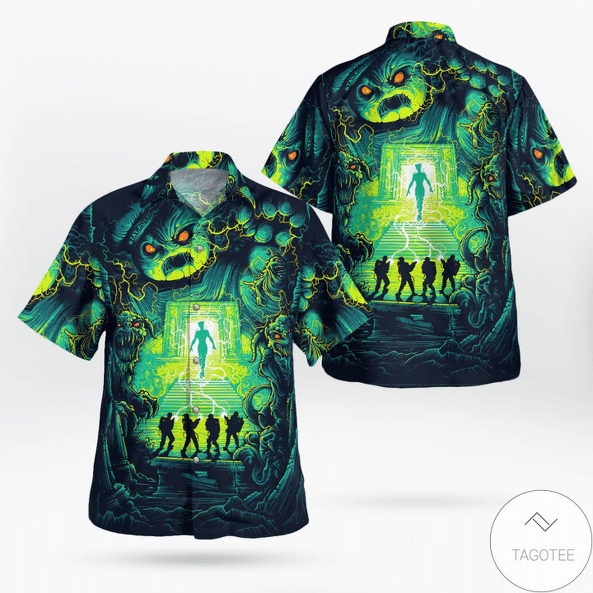 Ghostbusters Navy Green Hawaiian Shirt Ghostbusters Navy Green Hawaiian Shirt