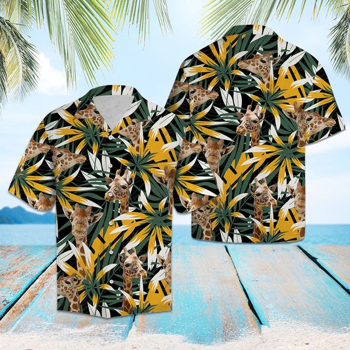 Giraffe Tropical Leaves Hawaiian Shirt Summer Button Up Giraffe Tropical Leaves Hawaiian Shirt Summer Button Up