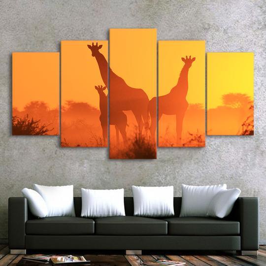 Giraffes On The Savannah - Animak 5 Panel Canvas Art Wall Decor Giraffes On The Savannah - Animak 5 Panel Canvas Art Wall Decor