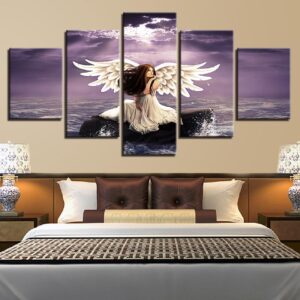 Girl Angel Wings 01 - Abstract 5 Panel Canvas Art Wall Decor