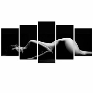 Girl Body Art Black And White Beauty - Abstract 5 Panel Canvas Art Wall Decor