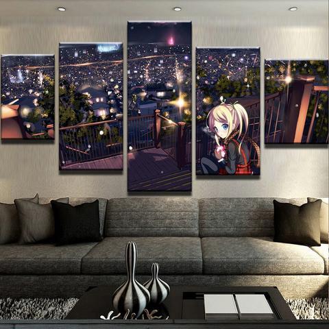 Girl Landscape - Anime 5 Panel Canvas Art Wall Decor Girl Landscape - Anime 5 Panel Canvas Art Wall Decor