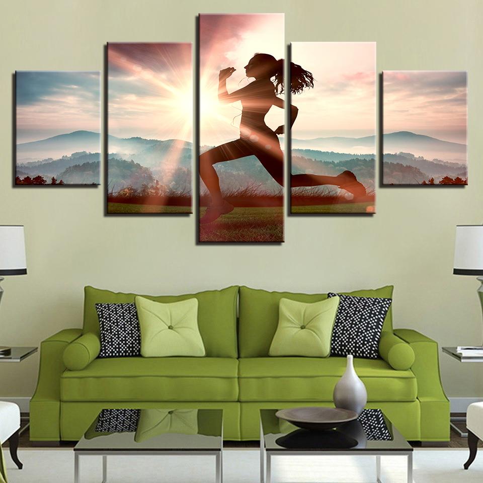 Girl Running In The Sunshine - Sport 5 Panel Canvas Art Wall Decor Girl Running In The Sunshine - Sport 5 Panel Canvas Art Wall Decor