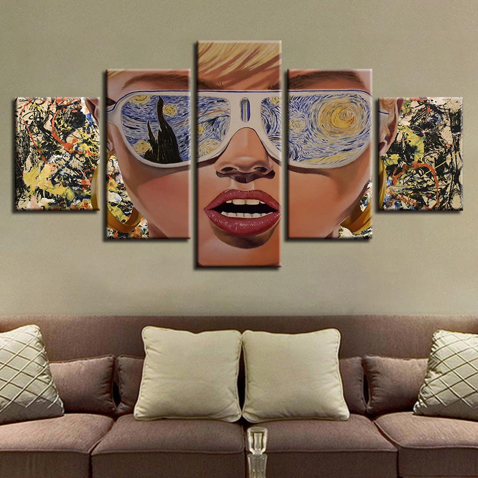 Girl Wearing Colorful Glasses - Abstract 5 Panel Canvas Art Wall Decor Girl Wearing Colorful Glasses - Abstract 5 Panel Canvas Art Wall Decor