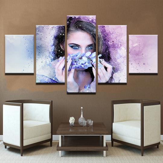 Girl With Flower Tiara - Abstract 5 Panel Canvas Art Wall Decor Girl With Flower Tiara - Abstract 5 Panel Canvas Art Wall Decor