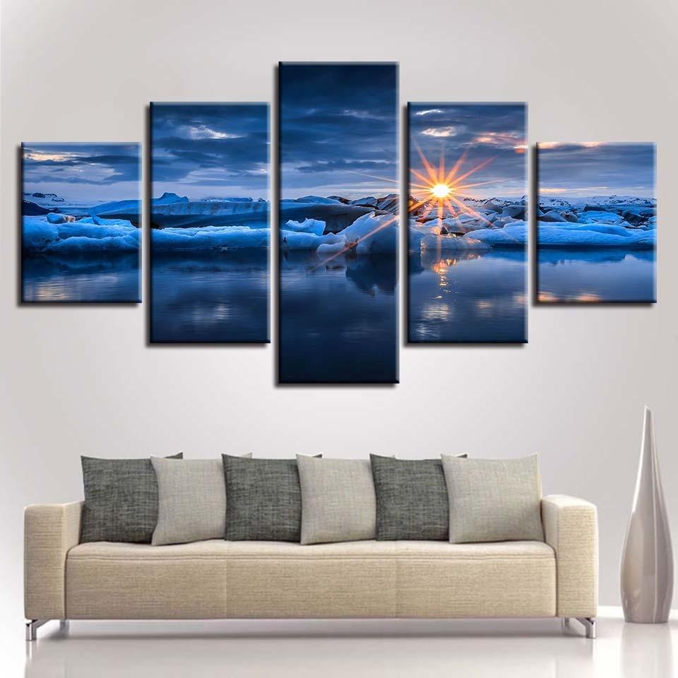 Glaciers And Lakes Sunshine 2 - Nature 5 Panel Canvas Art Wall Decor Glaciers And Lakes Sunshine 2 - Nature 5 Panel Canvas Art Wall Decor