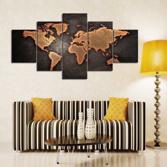 Global Map - Abstract 5 Panel Canvas Art Wall Decor Global Map - Abstract 5 Panel Canvas Art Wall Decor
