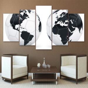 Globe Soccer Ball - Sport 5 Panel Canvas Art Wall Decor