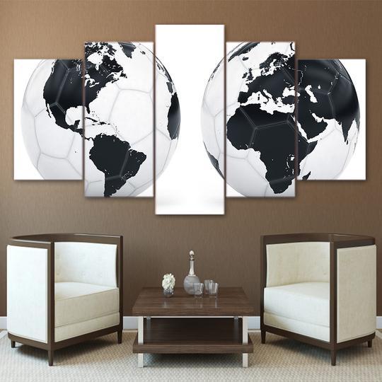 Globe Soccer Ball - Sport 5 Panel Canvas Art Wall Decor Globe Soccer Ball - Sport 5 Panel Canvas Art Wall Decor