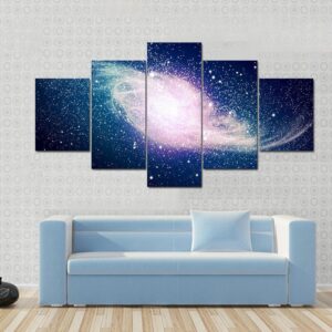 Glowing Galaxy Against Black Space And Stars - Space 5 Panel Canvas Art Wall Decor