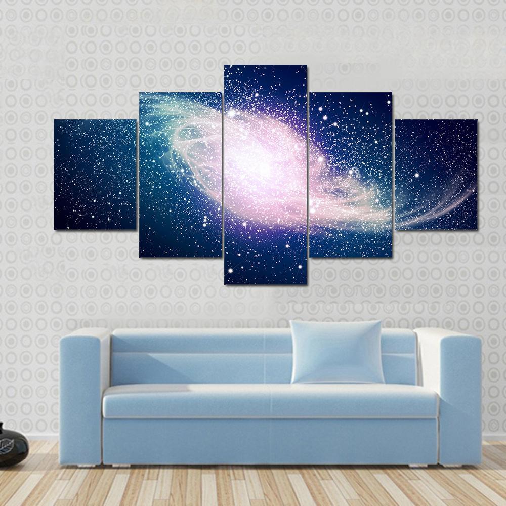 Glowing Galaxy Against Black Space And Stars - Space 5 Panel Canvas Art Wall Decor Glowing Galaxy Against Black Space And Stars - Space 5 Panel Canvas Art Wall Decor