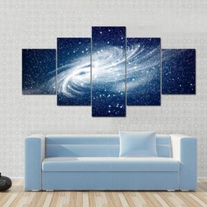 Glowing Spiral Galaxy Against Black - Space 5 Panel Canvas Art Wall Decor