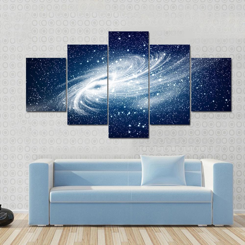 Glowing Spiral Galaxy Against Black - Space 5 Panel Canvas Art Wall Decor Glowing Spiral Galaxy Against Black - Space 5 Panel Canvas Art Wall Decor