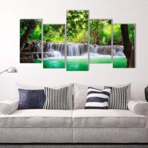 Go Chase Waterfalls - Nature 5 Panel Canvas Art Wall Decor