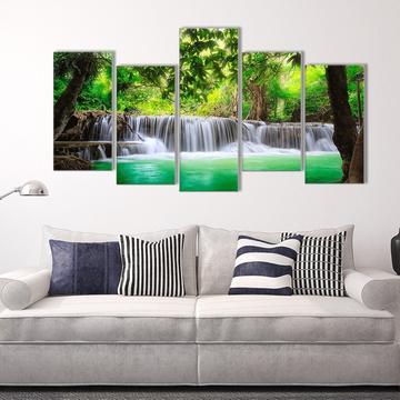 Go Chase Waterfalls - Nature 5 Panel Canvas Art Wall Decor Go Chase Waterfalls - Nature 5 Panel Canvas Art Wall Decor