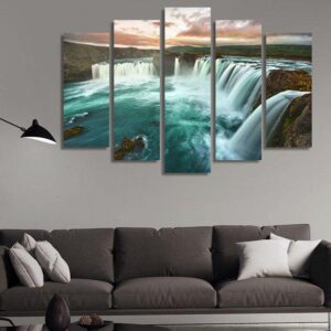 Godafoss Waterfall Iceland - Nature 5 Panel Canvas Art Wall Decor