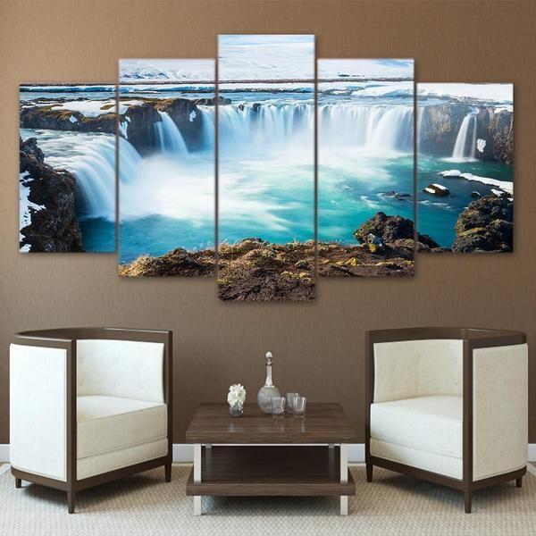 Godafoss Waterfall - Nature 5 Panel Canvas Art Wall Decor Godafoss Waterfall - Nature 5 Panel Canvas Art Wall Decor