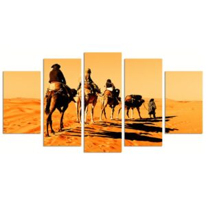 Going Through The Sand Dunes In The Sahara Desert - Nature 5 Panel Canvas Art Wall Decor