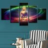 Gold Buddha Meditation - Religion 5 Panel Canvas Art Wall Decor