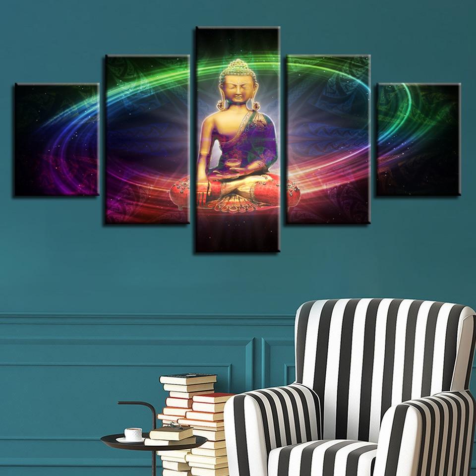 Gold Buddha Meditation - Religion 5 Panel Canvas Art Wall Decor Gold Buddha Meditation - Religion 5 Panel Canvas Art Wall Decor