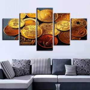 Gold Coin - Abstract 5 Panel Canvas Art Wall Decor