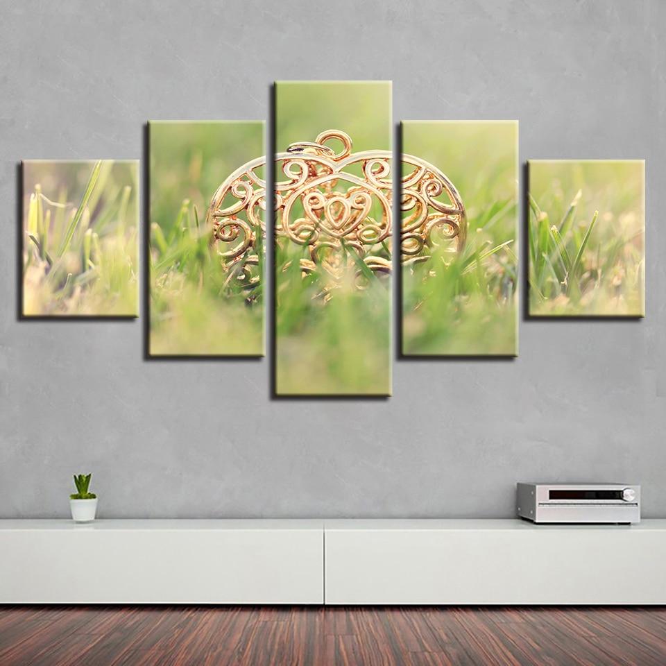 Gold Heart-Shaped - Abstract 5 Panel Canvas Art Wall Decor Gold Heart-Shaped - Abstract 5 Panel Canvas Art Wall Decor