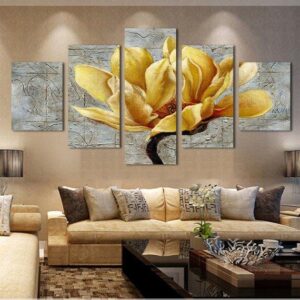 Gold Orchid Flower Landscape - Nature 5 Panel Canvas Art Wall Decor