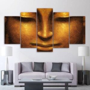 Golden Buddha 1 - Religion 5 Panel Canvas Art Wall Decor