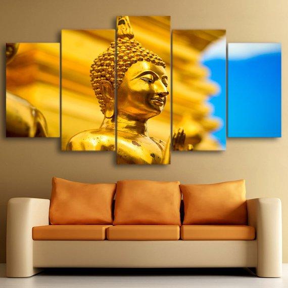 Golden Buddha Statue - Religion 5 Panel Canvas Art Wall Decor Golden Buddha Statue - Religion 5 Panel Canvas Art Wall Decor