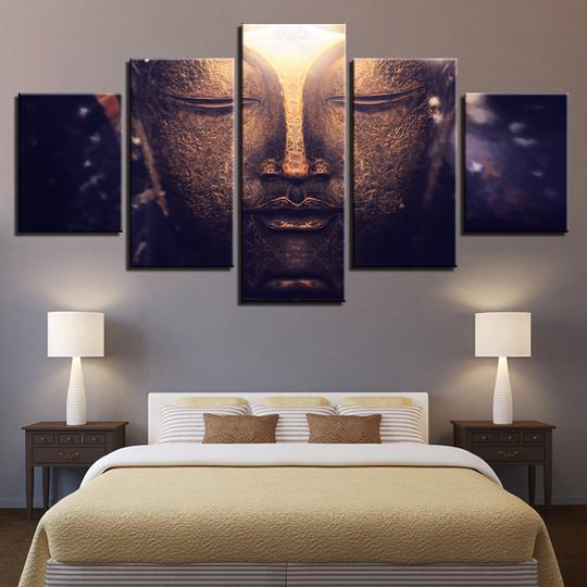 Golden Buddha - Religion 5 Panel Canvas Art Wall Decor Golden Buddha - Religion 5 Panel Canvas Art Wall Decor